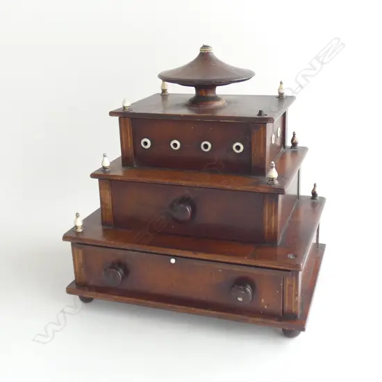 A Victorian mahogany 3-tier needle work box AF